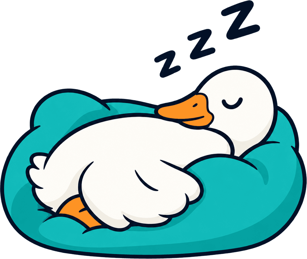 The Anser goose asleep on a teal cushion